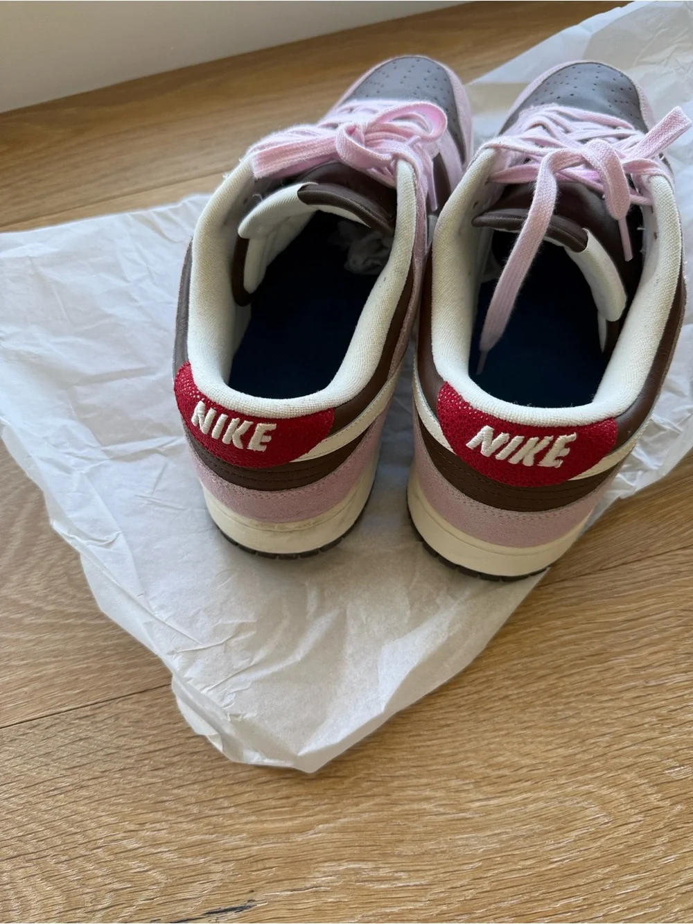 Nike Pink and Brown Low-Top Sneakers with White Swoosh